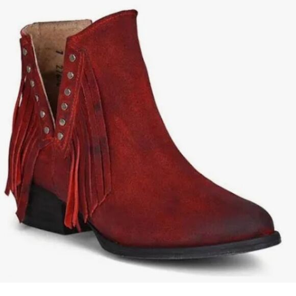Circle G Red Stud & Fringe Bootie - Picture 4 of 9